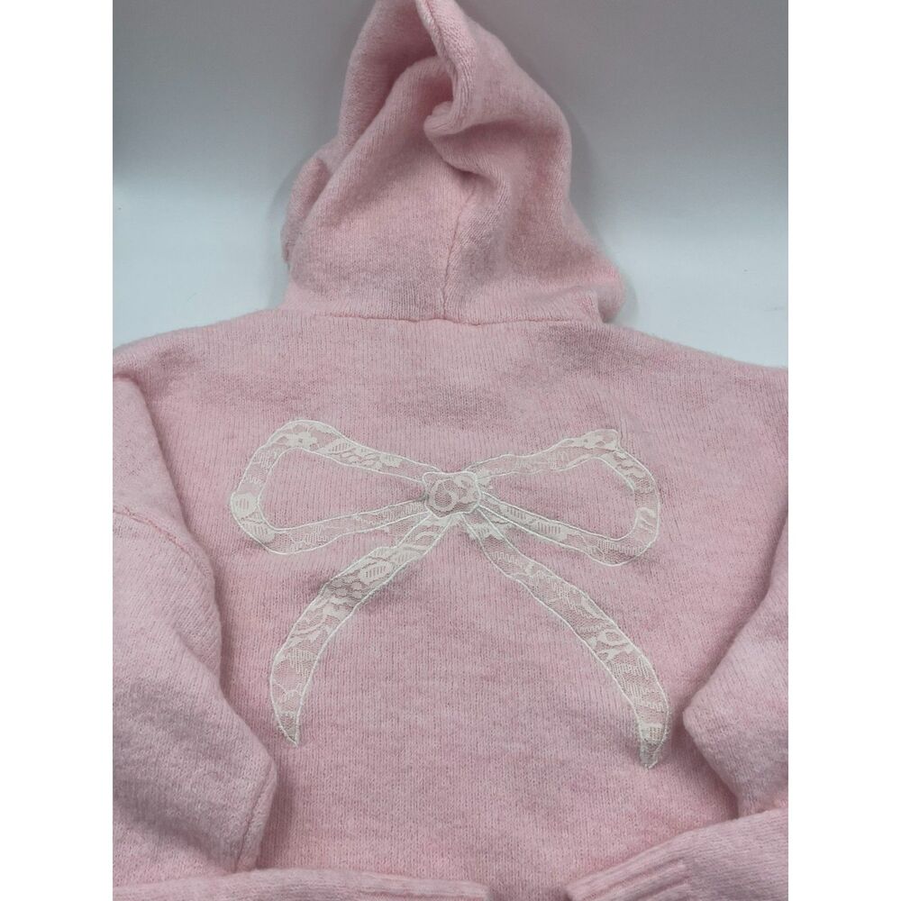 Aéropostale Lace Bow Cozy Knit Sweater Hoodie - Pink (Size M)